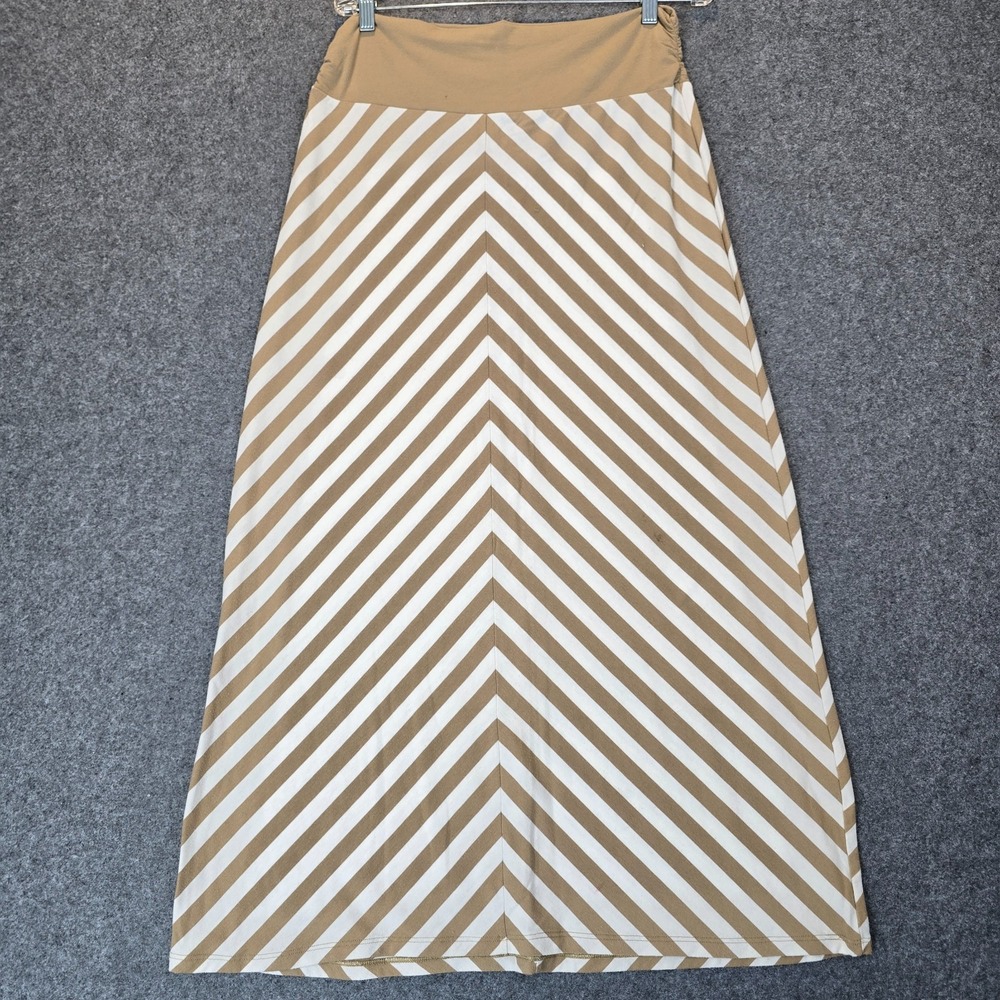 Faded Glory Maxi Skirt Womens L (12-14) Beige White Chevron Striped Regular Fit